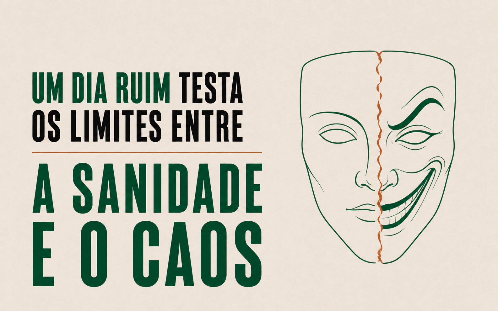 Ilustração editorial de um rosto dividido entre uma face serena e outra sorridente, acompanhada do título A Piada Mortal