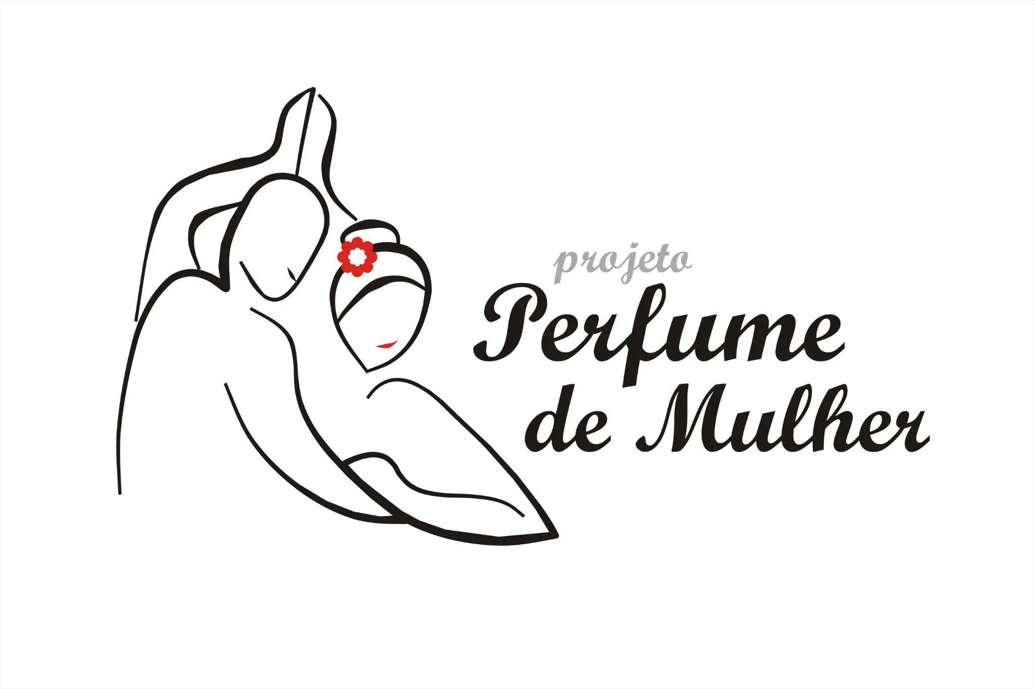 Marca gráfica do Projeto Perfume de Mulher, com desenho linear de um casal dançando
