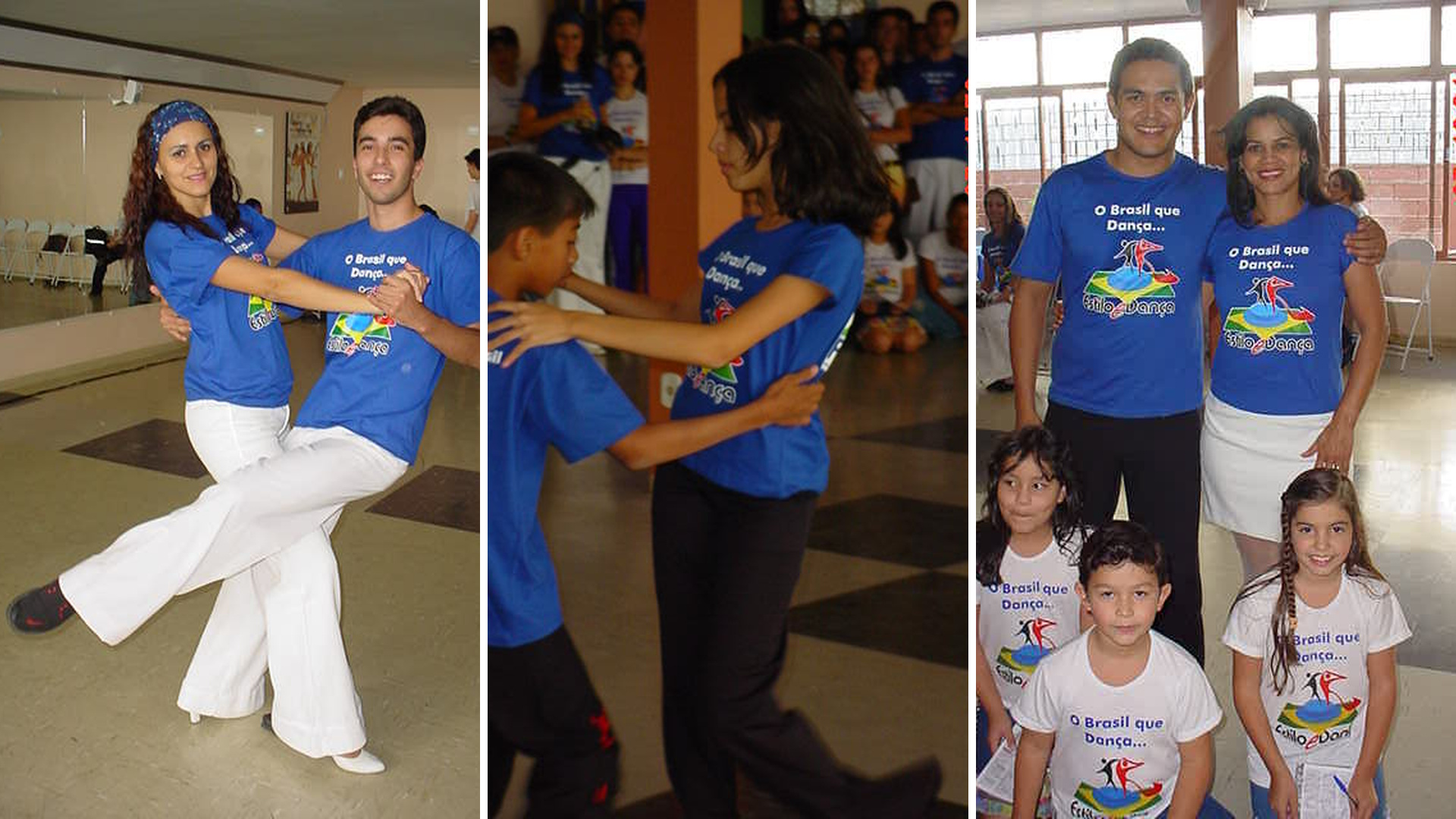 Montagem com cenas de dança em pares e participantes reunidos durante a I Maratona de Dança
