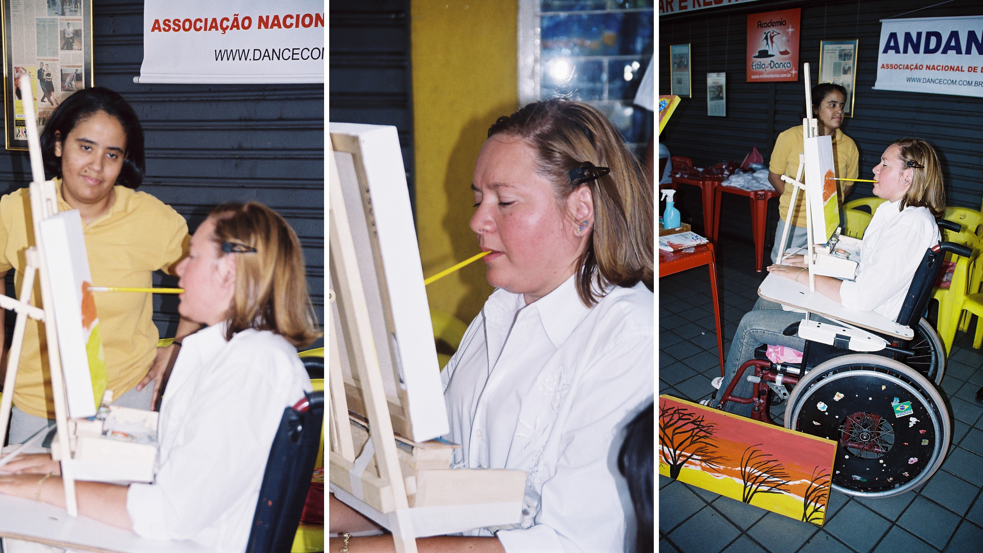Montagem com participantes da oficina de pintura realizada durante o evento