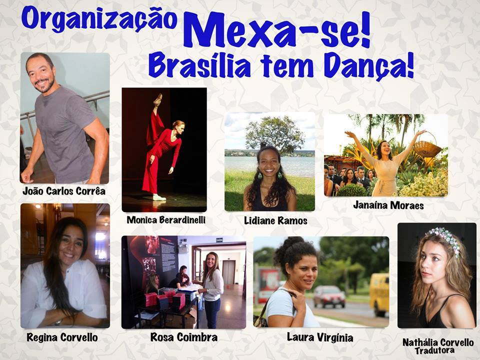 Peça gráfica apresenta oito integrantes da organização do MEXA-SE! Brasília tem Dança com retratos individuais.